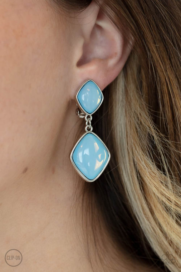 Double Dipping Diamonds - Blue clip on Earrings Paparazzi Accessories